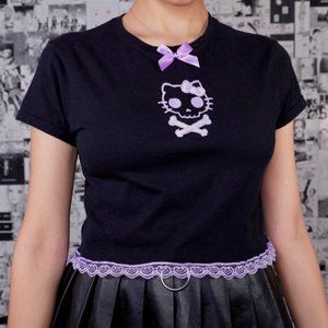 LYUU KITTY SKULL PURPLE CROP TOP hello kitty goth